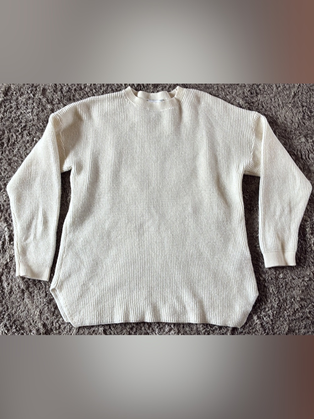 Kersh Cream Waffle Knit Crewneck Sweater